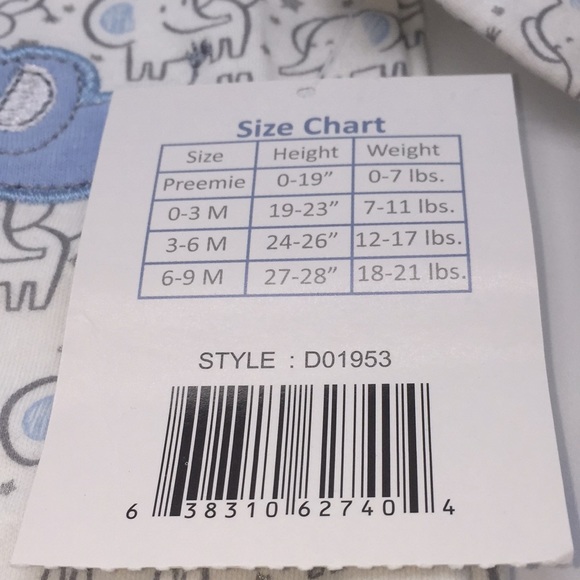 Duck Duck Goose Infant Boys Elephant Pattern Sleeper Outfit Size 3-6 Months - Picture 5 of 9